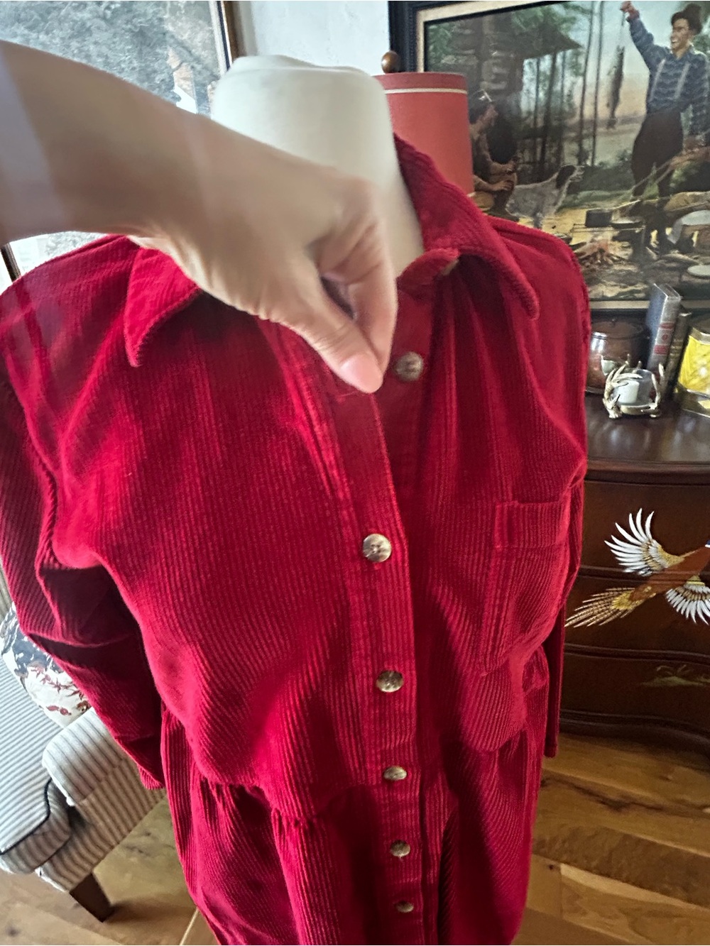 Talbots Red Button-Front Corduroy Dress - Picture 2 of 5